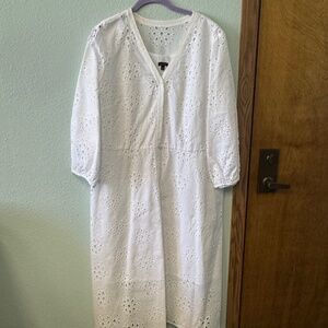 TALBOTS, WHITE, EYELET 3/4 DRESS